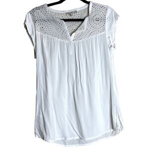 Pale Sky Top Women Size Small White Rayon Boho Crochet Cap Sleeve Cottagecore